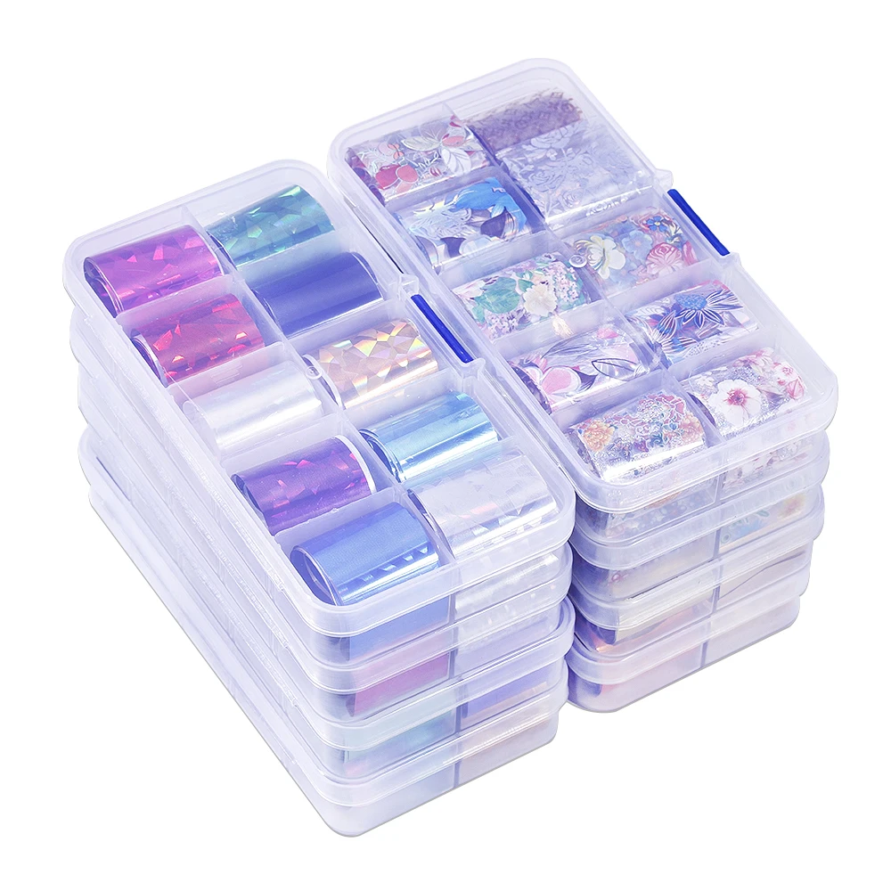 Set of 10pcs Starry Sky Nail Foil (10 colors) Holographic Paper Decals  Nail Art Transfer Sticker 2.5*100cm Nail Tools(10PCS, 8)