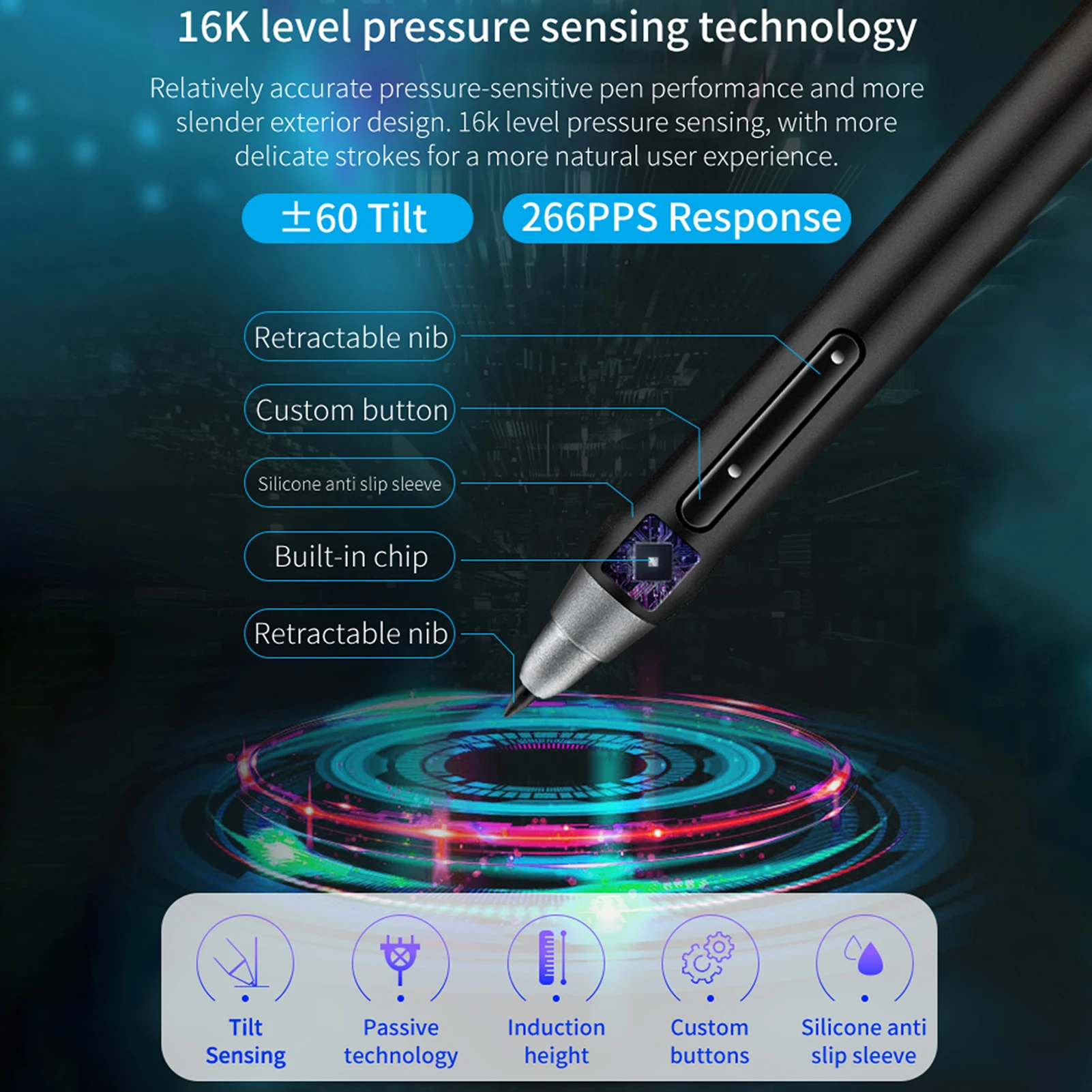 كمبيوتر لوحي للرسم قابل لإعادة الشحن قلم ستايلوس ، جهاز رصد مستوى الضغط 16K ، ، من من من فضلك ، مع x من ، 20