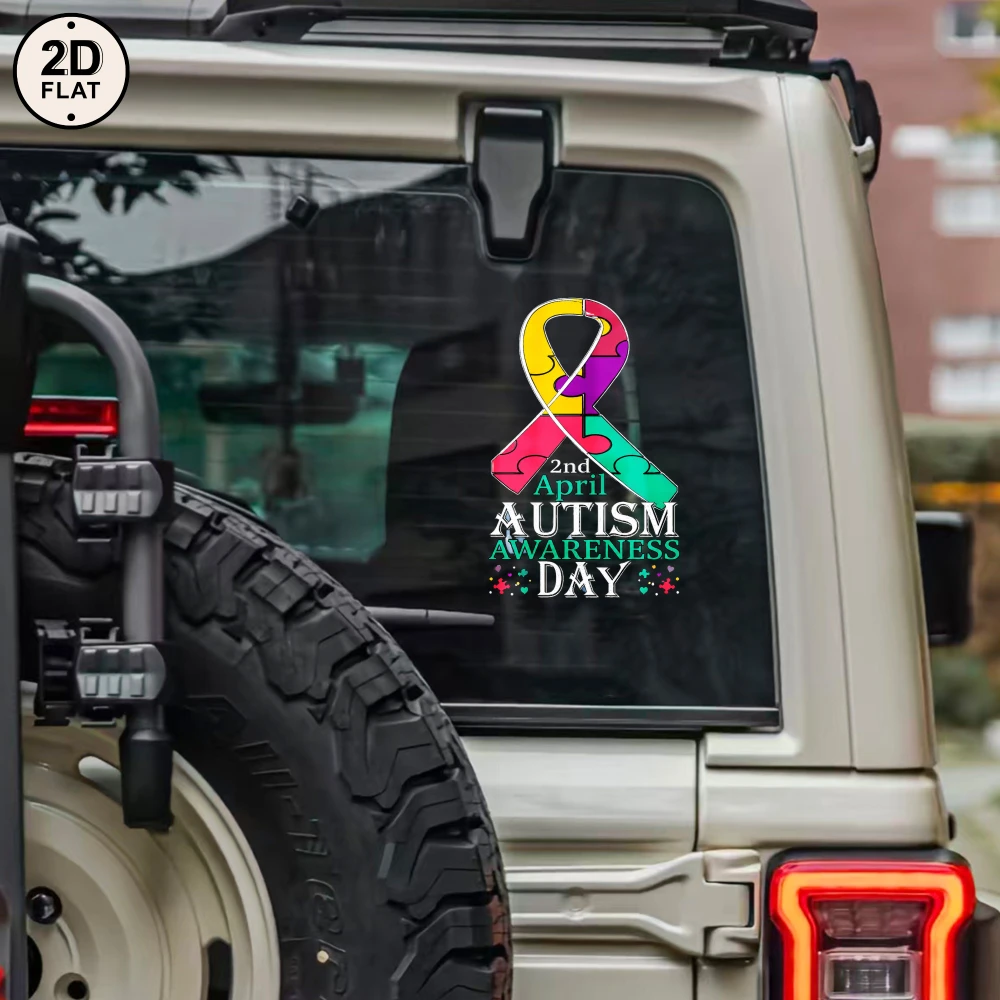 Car Stickers And Decals, Vinyl Decals, Autism Awareness Day Ribbon Pattern, Automotive Decals, Funny Bumper Stickers(1pc)