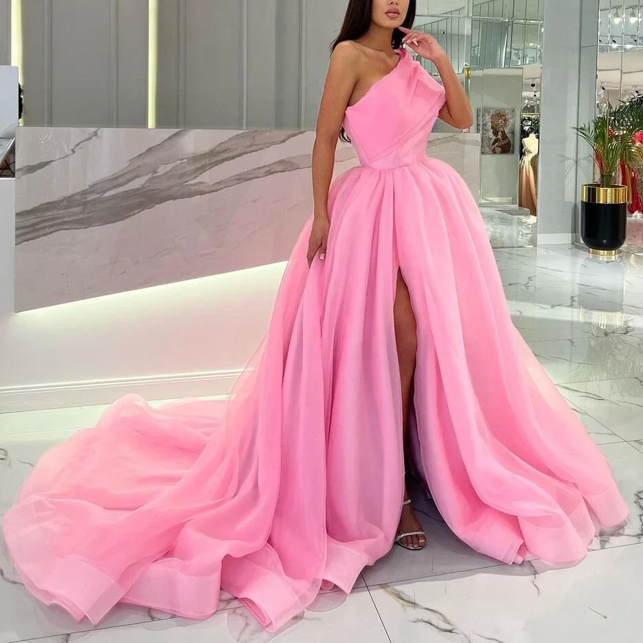 2024 New Split Design Prom Customized One Shoulder Evening Customized Long Organza A Line Mal Prom Wedding Party Customized Robe