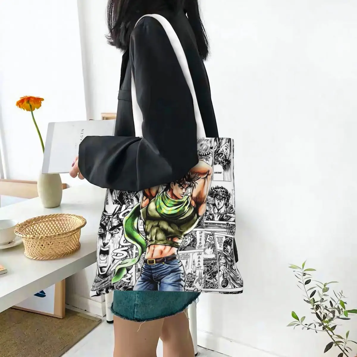 Jojo Bizarre Adventure Joseph Joestar Shopping Bags Canvas The Tote Bag Folding for Women Shoulder Tote Travel Handbag
