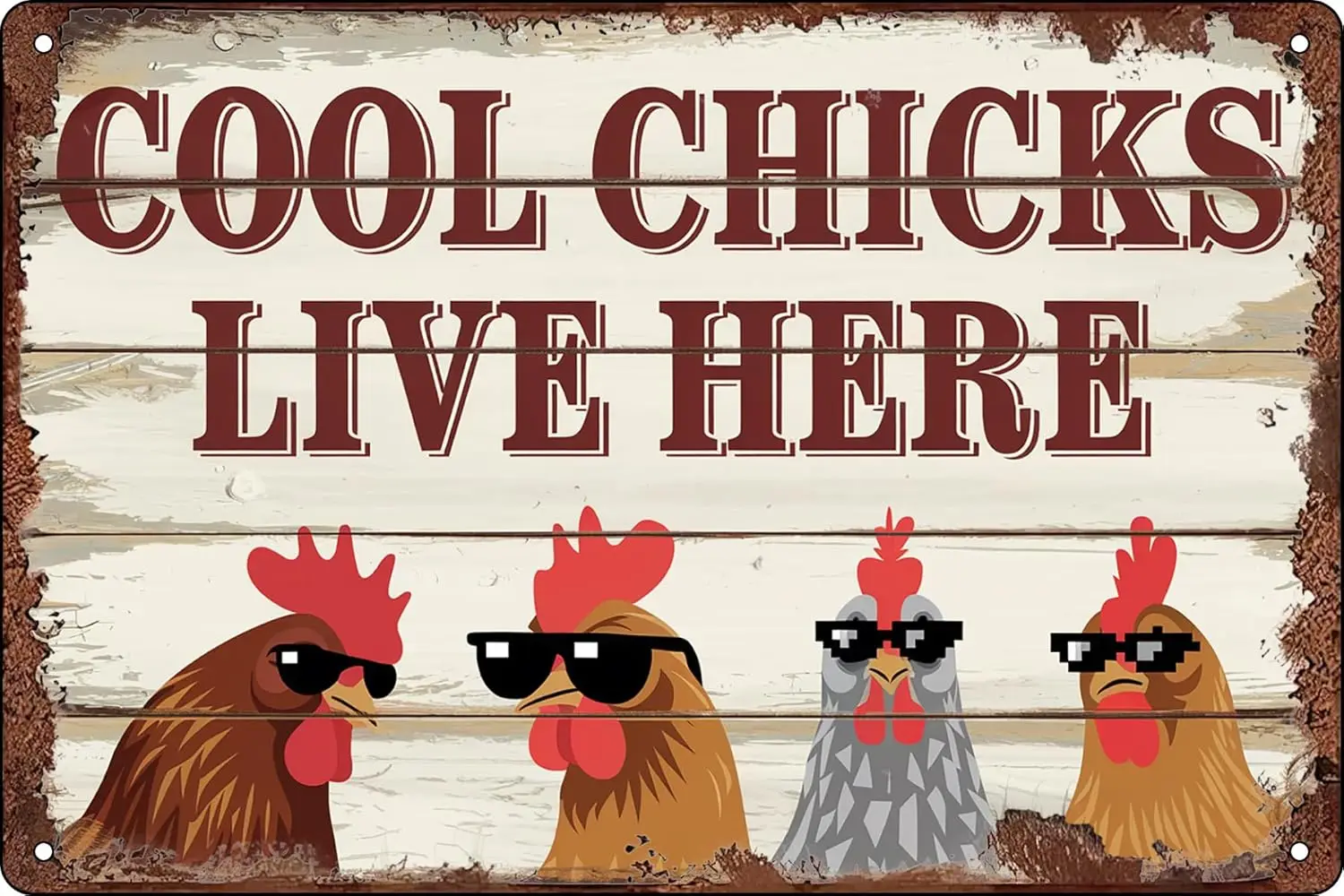 Funny Cool Chicks Live Here Vintage Metal Tin Signs Retro Chicken Coop Sign for Hen House Farm Yard Home Chicken Decor Wall sign