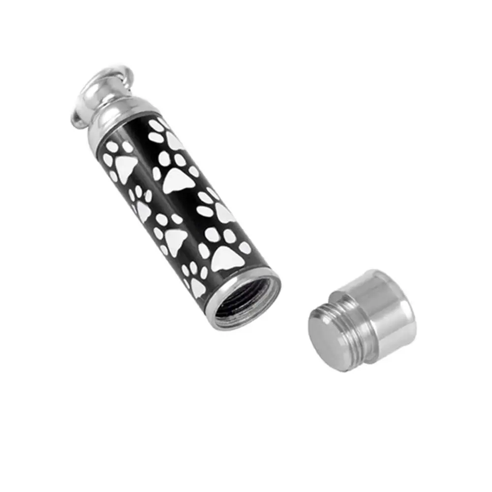 

Stainless Steel Pet Ash Pendant Small Dog Footprint Unique Pet Ashes Pendant Mini Cylinder Can Open Pendant Fashion Accessory