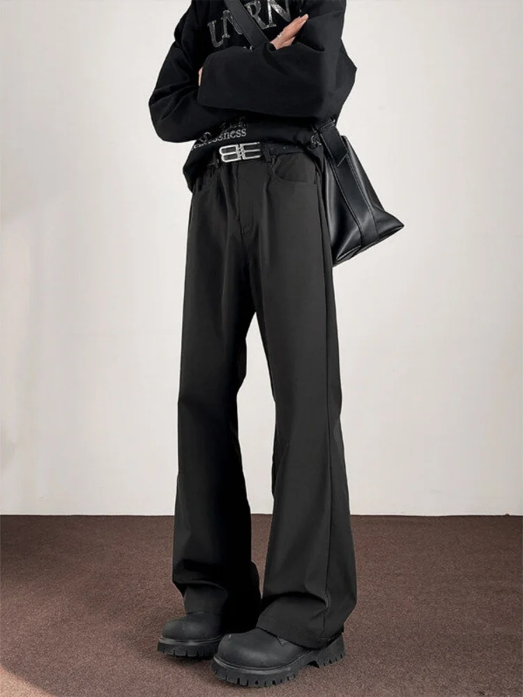 

Men's Spring Autumn Bell Bot Straight Leg Suit Pants Cool Sle Casual Loose Fit Long Trousers Pure Color Faionable