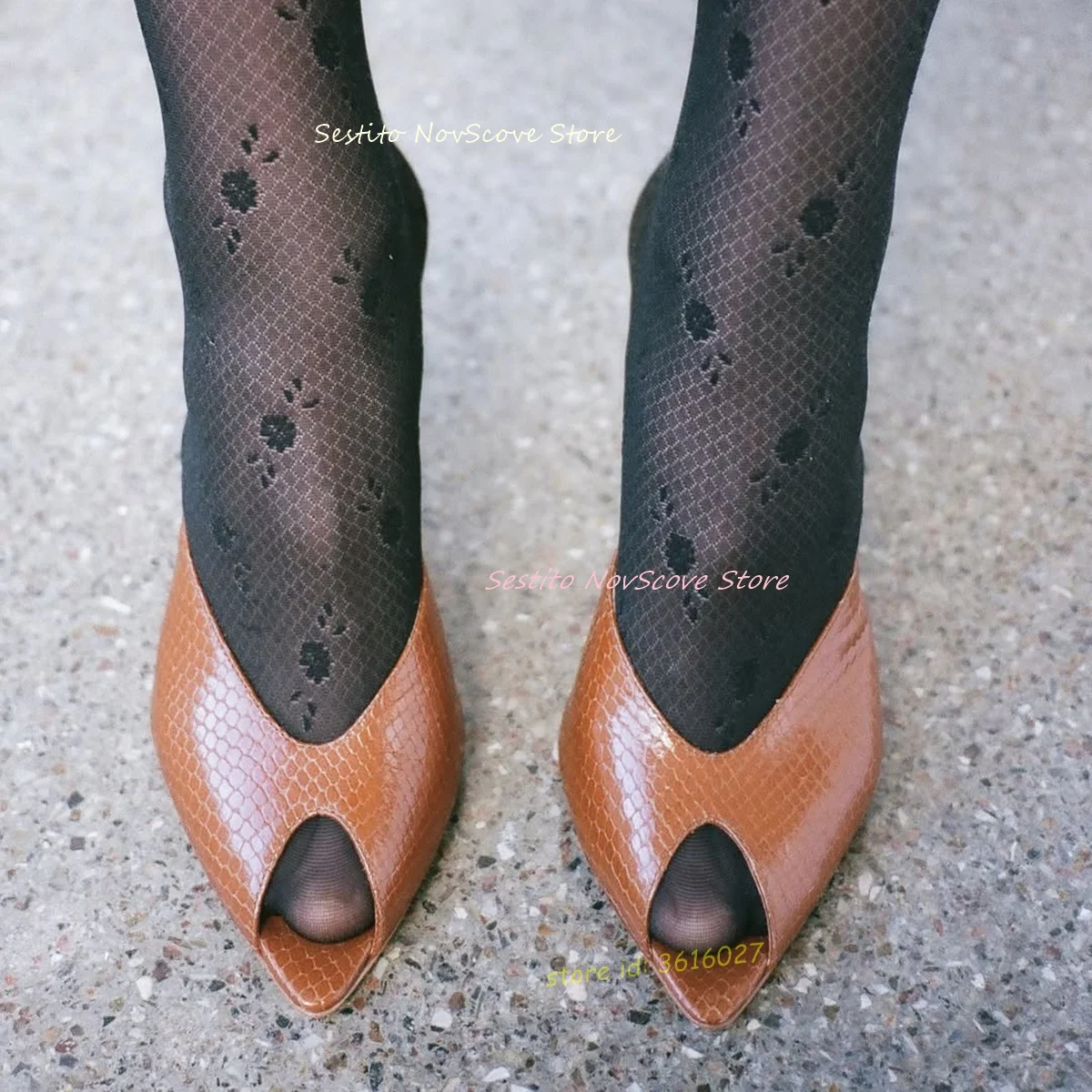 

Peep Toe Brown Mules Snakeskin Slip On Shallow Fashion Slippers Sexy Women Summer Dress Party Concise Sandals Daily Shoes