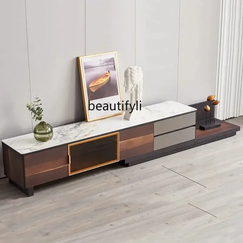 yj57 Italian light luxury square coffee table combination smoky color modern minimalist living room coffee table floor cabinet