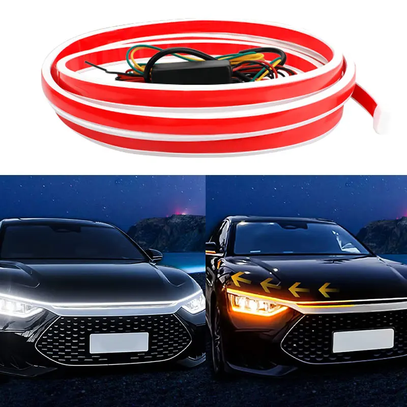 

Car Hood Decorative Light Strip Dynamic Start Scan Daytime Running Light Turn Signal Guide Light Bar Indicator Auto DRL 12V
