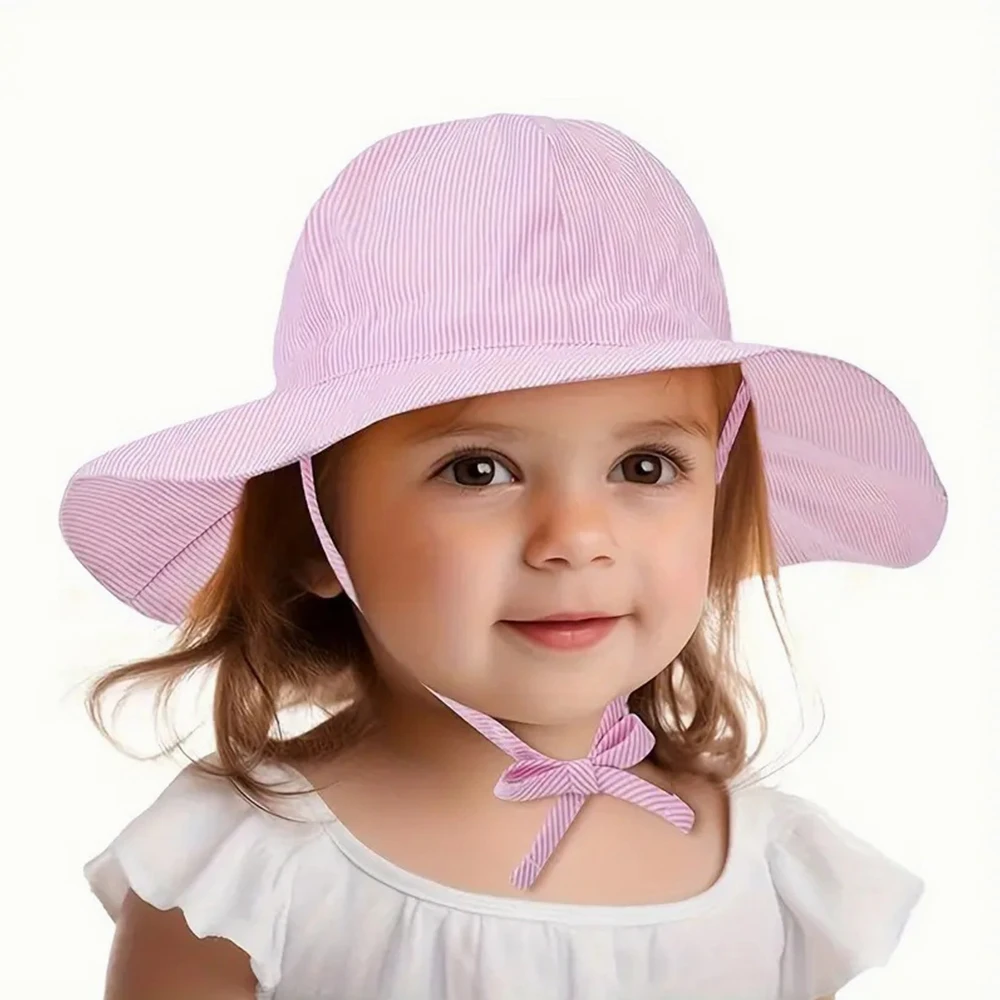 

Cute Striped Kids Bucket Hat Cotton Sun Protection Baby Sun Hat​​ Wide Brim Breathable Beach Hat ​​Infant Summer Accessories​​
