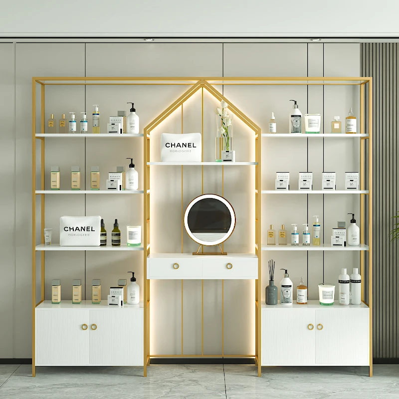 Beauty salon, cosmetics display cabinet, nail and skin care floor display rack, luminous display cabinet, shelf in live stream.