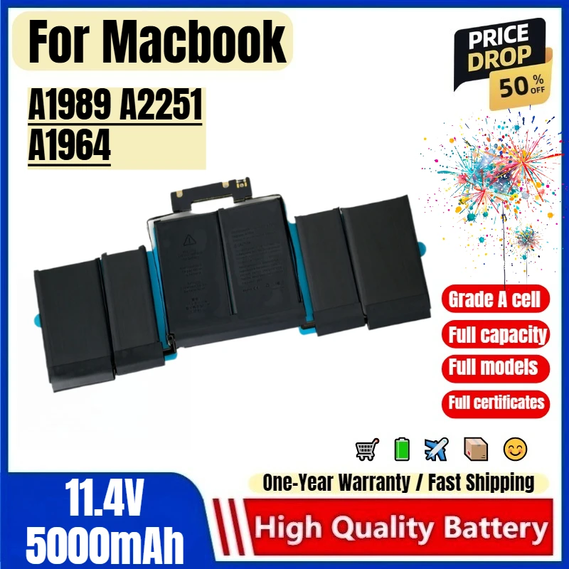 For Macbook Pro13 Inch A1989 A2251 A1964 Laptop Battery 0 Cycle High Quality High Capacity Replacement Bateria Grade A Cell