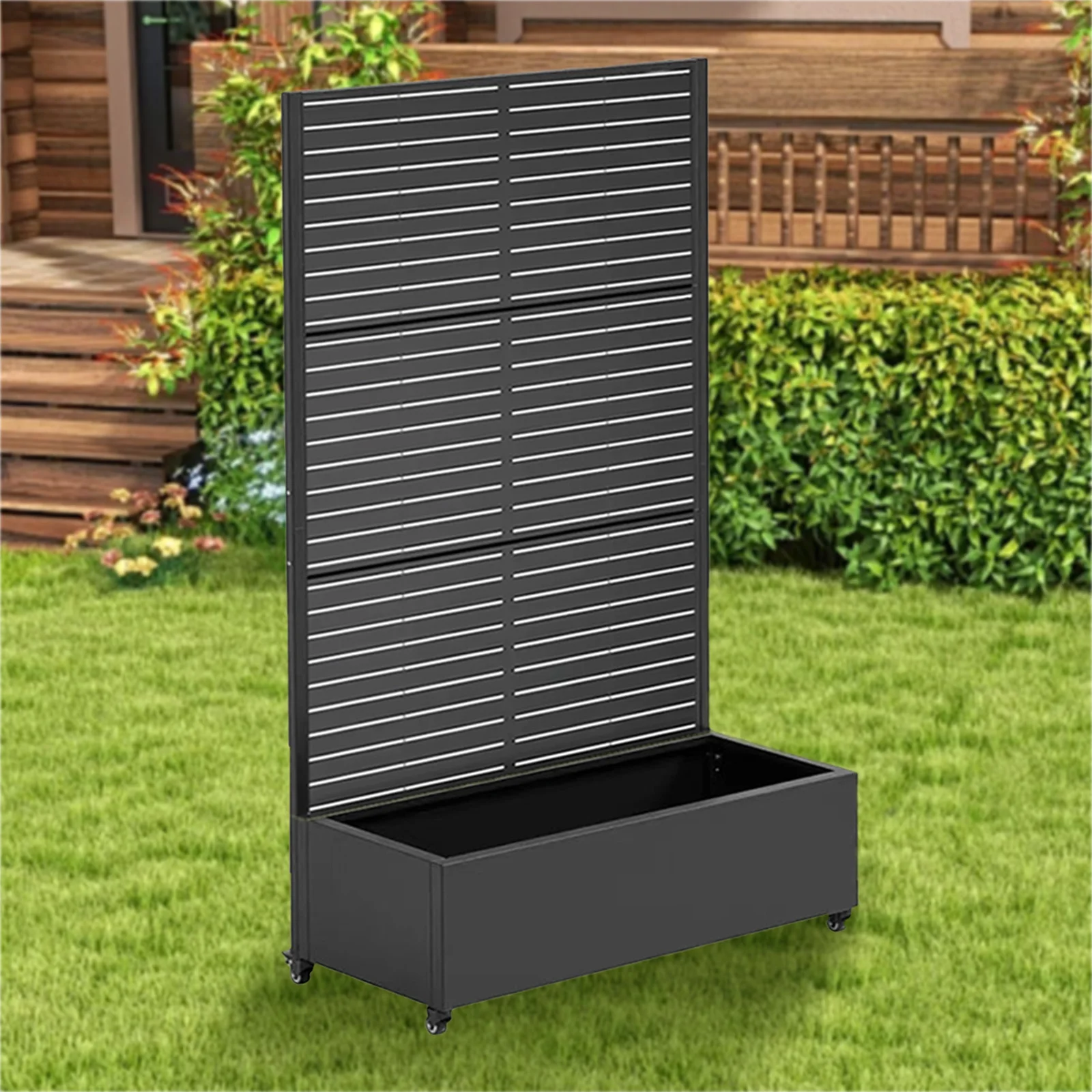 صندوق زراعة شاشة الخصوصية مع تعريشة وعجلات شبكة معدنية صندوق زراعة مرتفع مستطيل زارع صندوق مرتفع لتسلق الكروم