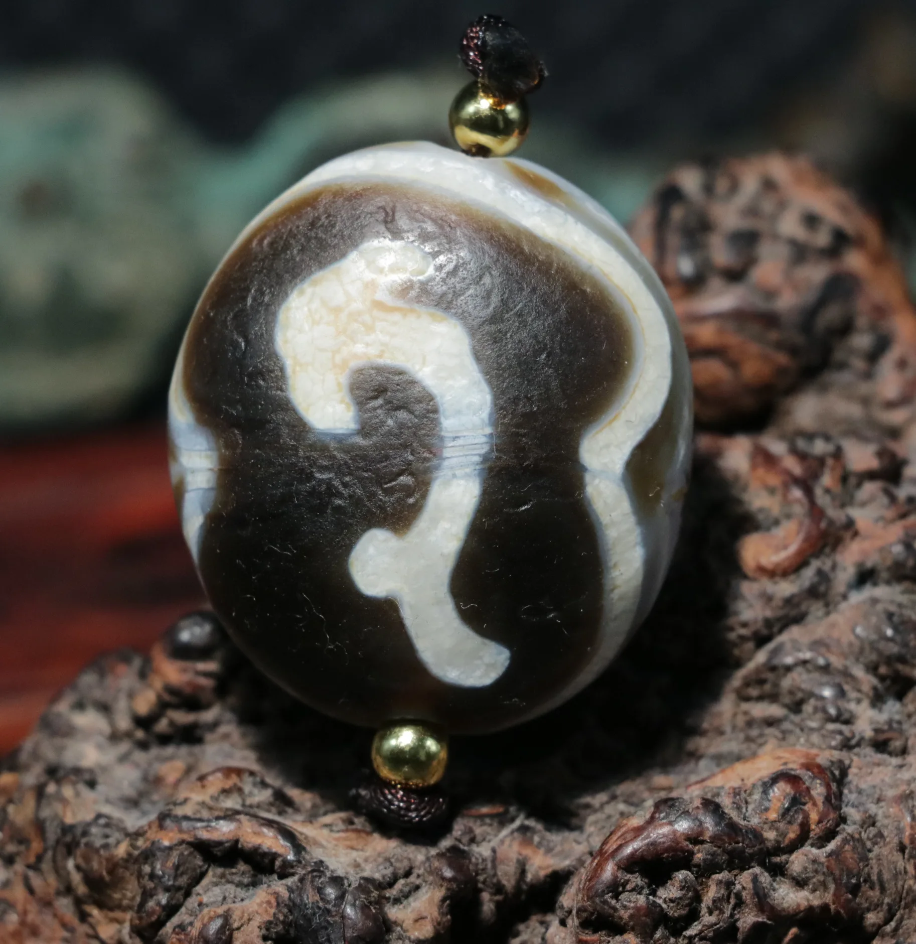 

Energy Tibetan Old Agate Ruyi As You Wish Goat Heaven Eye dZi Bead Big Pendant A TIMESTOWN