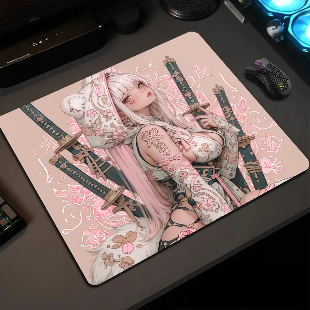 

Small Size Anime Mouse Pad Samurai Girl Premium Deskmats Game Professional E-Sports Mousepad High Quality Anti-slip Keyboard Pad