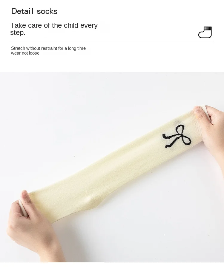 3 Paar kniehohe Slouch-Socken für Mädchen, schwarz, weiß, grau, Schleife, Frühling, stapelbare Strumpfhosen für Kinder von 3–12 Jahren, lässige Schulsocken – Detail 22