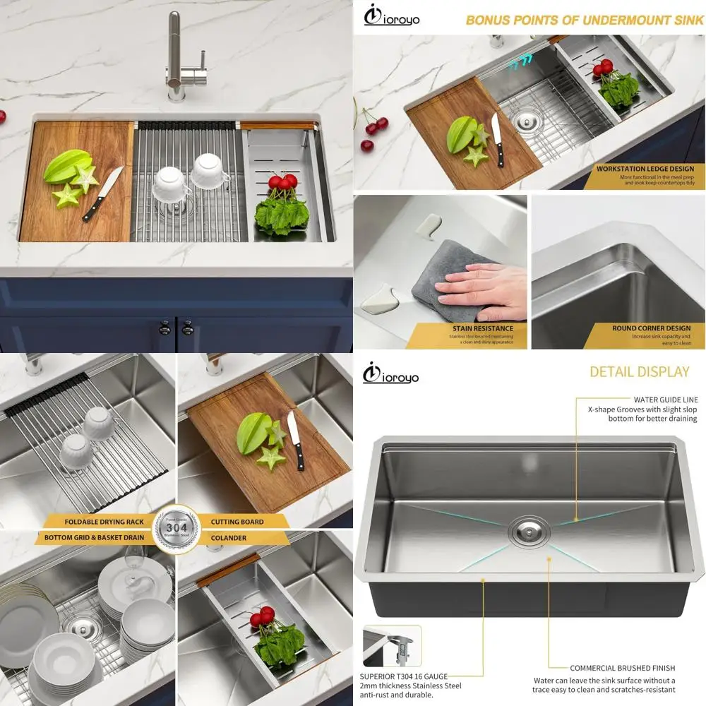 Évier de cuisine monocotole sous plan 33 x 19 en acier inoxydable T304 calibre 16 par IOROYO