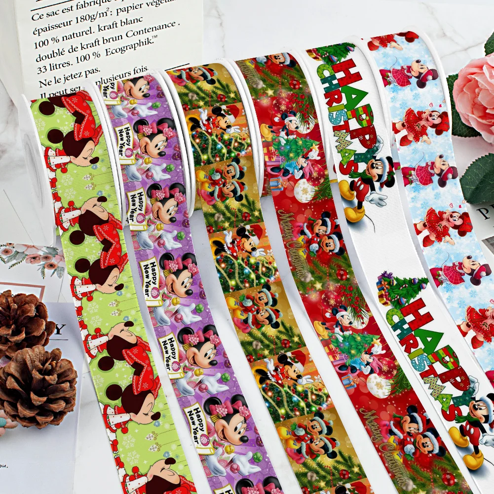 5 ياردة عيد الميلاد ميكي نمط Grosgrain أشرطة شريط من الساتان لتغليف الشعر القوس DIY بها بنفسك الديكور هدية التعبئة