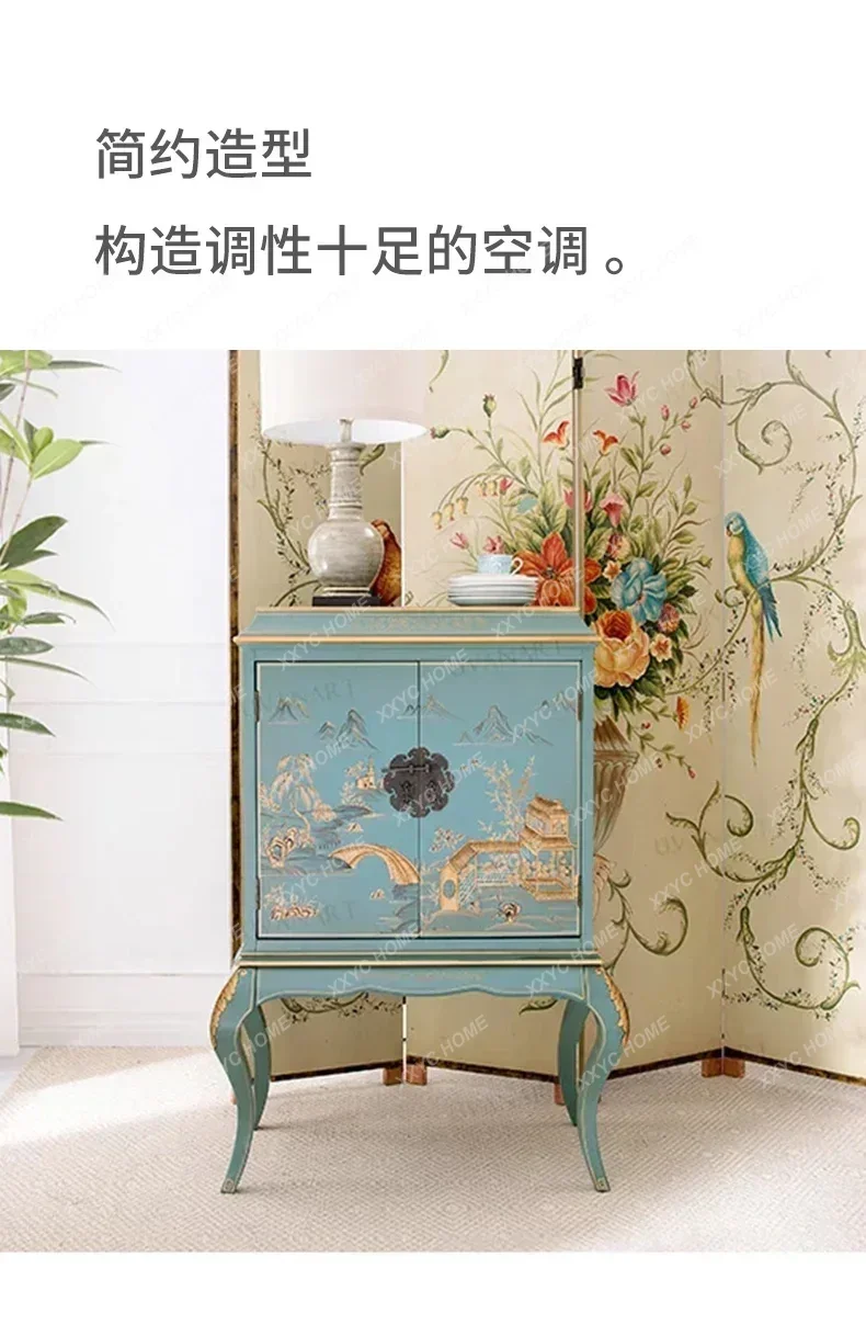 

xzNew Chinese-style solid wood painted porch cabinet, living room decoration, storage, dining side, model room furniture