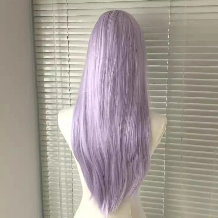 가발 여성 보라색 중간 머리 여름 긴 직선 머리 드림 파우더 풀 헤드기어 긴 직선 머리 코스 풀 헤드기어