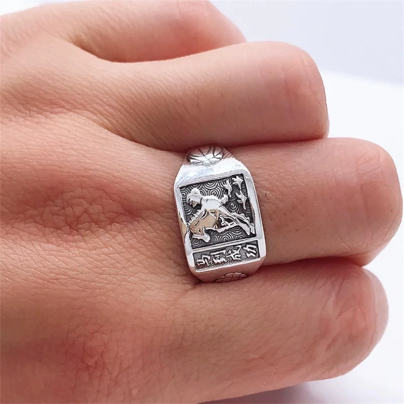 Vintage Instituts Dragon Horse Fu Rick Ring pour homme, bijoux de bénédiction, index masculin chanceux, cadeau pour petit ami