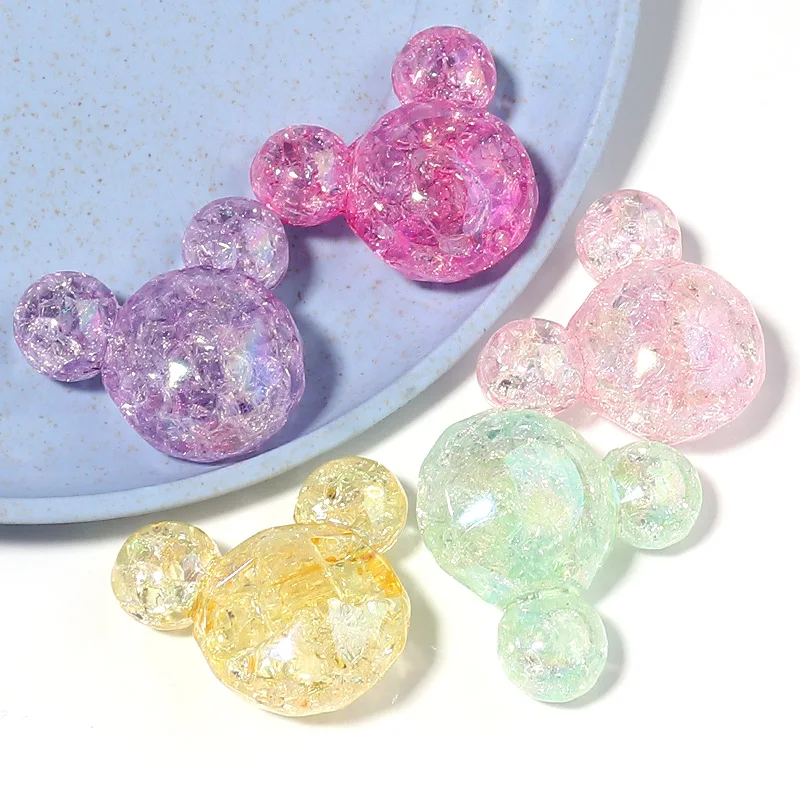 10Pcs 33x28mm Acrylic Beads Popcorn Cracked Mickey Shaped Beads Loose Beads For DIY Necklace Bracelet Jewelry Making Accessories