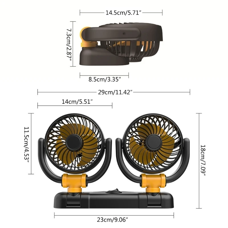 Ventilador refrigeración para coche 2 velocidades, ventilador doble cabezal 5V, 12V y 24V, ventilador 360