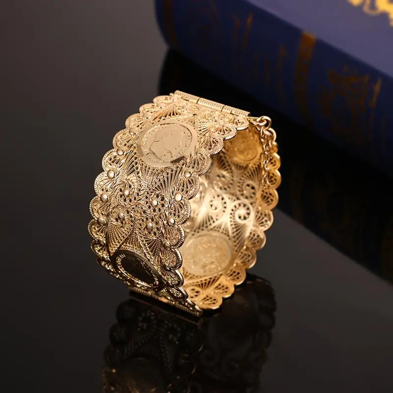 1Pcs Wrist Accessory For Wedding Dress An Algerian 's Bracelet Jewelry With Napoleon Graphic Coin Design Finely Carved