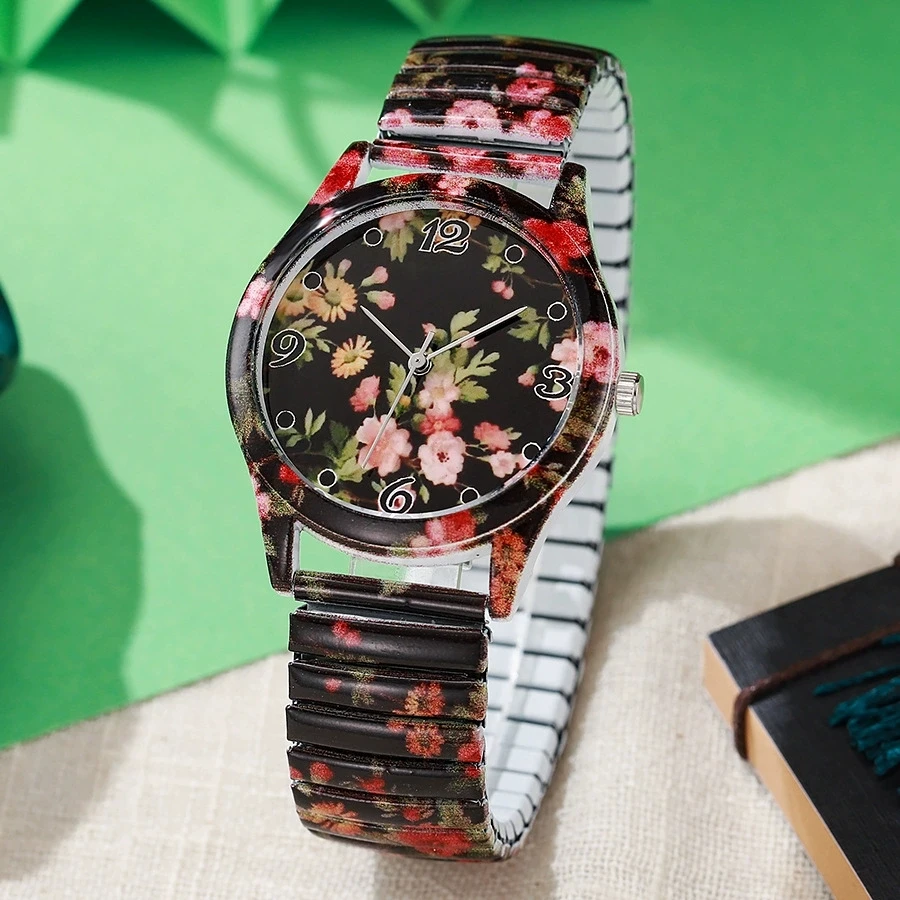 New Fashion Woman Luxury Adjustable Spring Band Bracelet Watch Women Flowers Stainless Steel Quartz Watches Reloj Mujer Clock