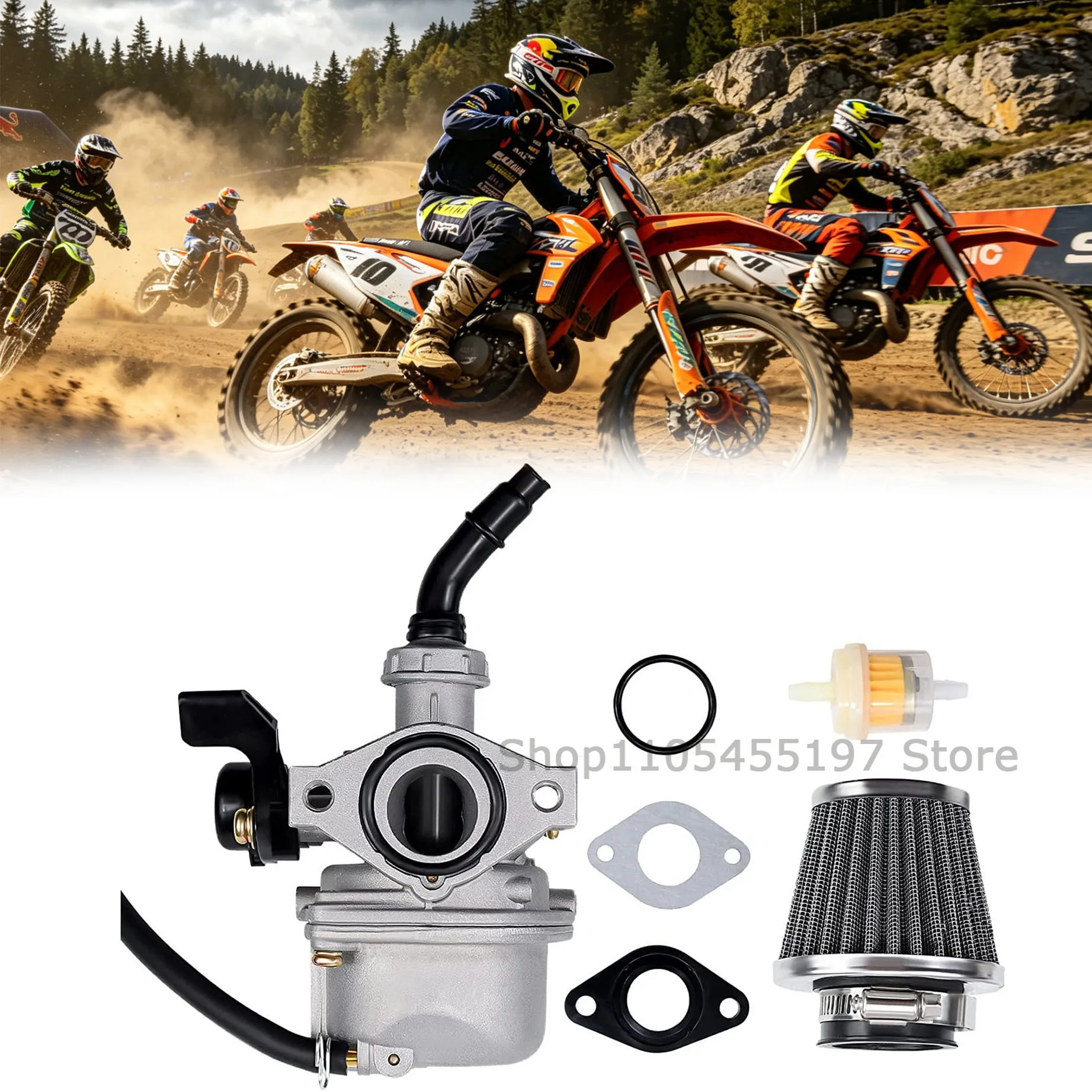Motorcycle Carburetor Durable PZ19 19mm New Style Set  Air Filter for 50 70 90 110cc Universal ATV Off-Road Dirt Bike Motocross