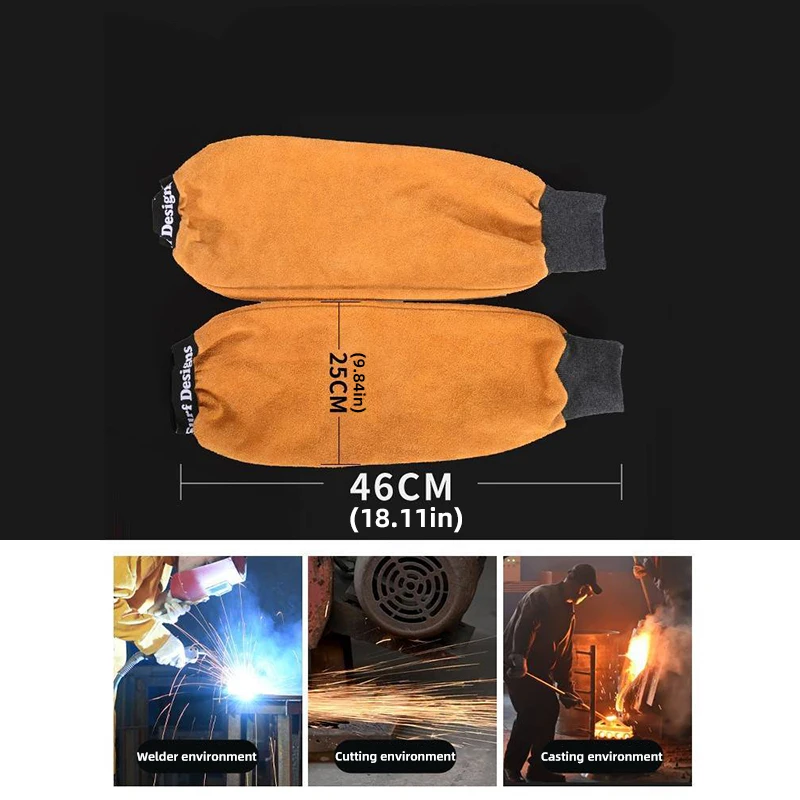 1 Pair Cowhide Welding Sleeves Arm  Protection For Welding Heat Resistant Fire Protection Men Women Labor Cuffs Arm Antifouling