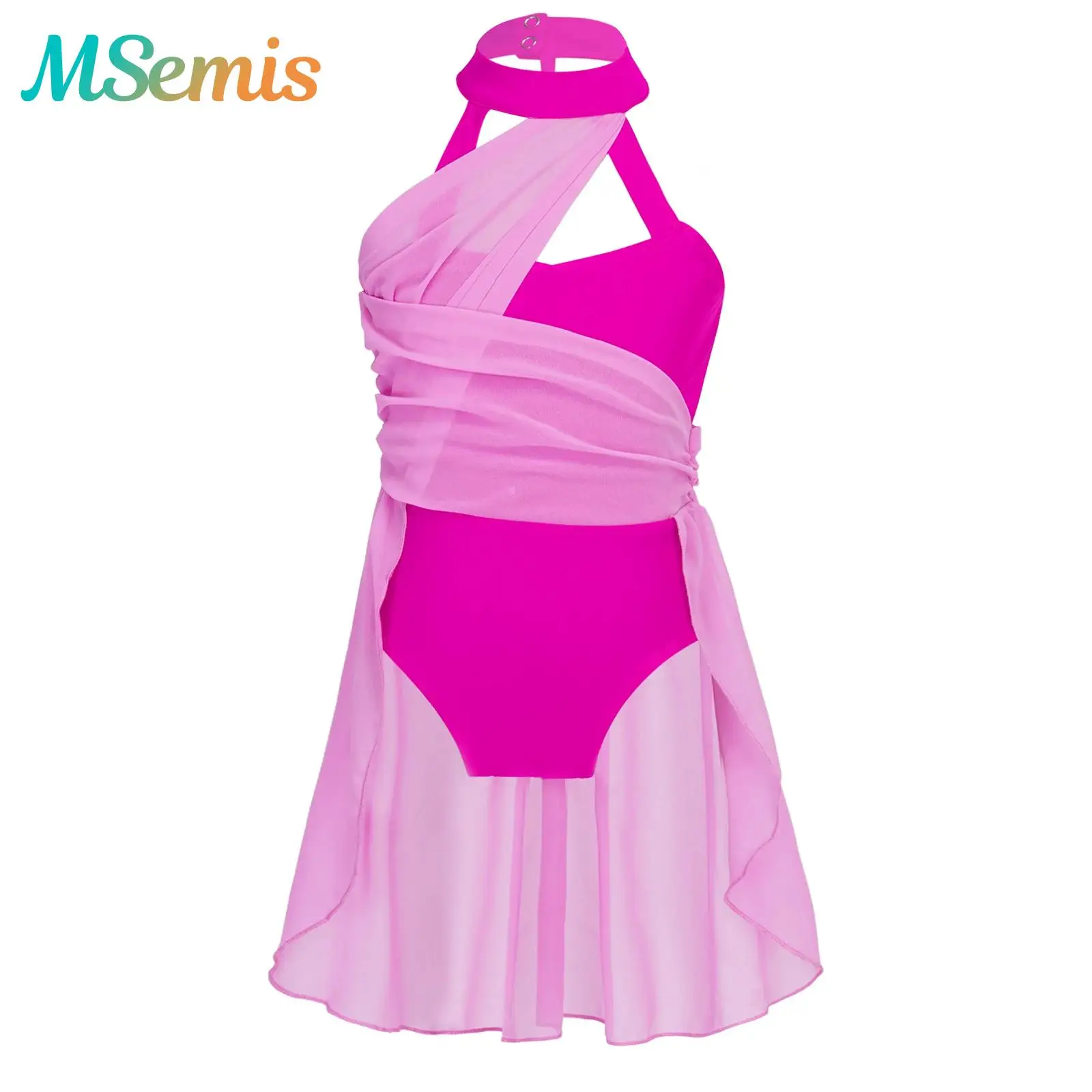 

Kids Girls Gymnastics Ballet Lyrical Dance Leotard Dress Ruched Bodice Caged Back Contemporary Dancewear Performance Costume