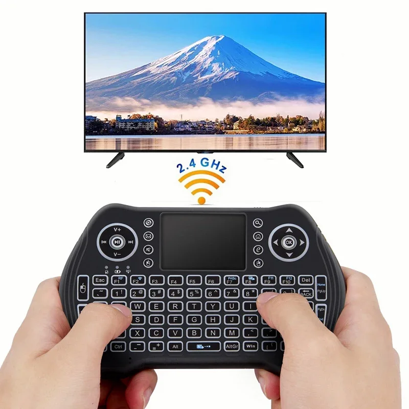 MT10ควบคุมระยะไกลไร้สาย2.4GHz พร้อม backlit ทัชแพดคีย์บอร์ดขนาดเล็กแบบพกพาสำหรับกล่องทีวีคอมพิวเตอร์สมาร์ทโฮมกล่องด้านบน