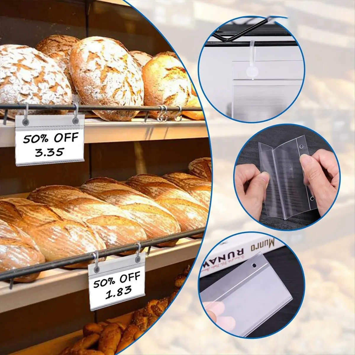 AT16 100PCS Clear Label Holders for Wire Shelf Retail Price Label,Merchandise Sign Display Holder for Supermarket Shop