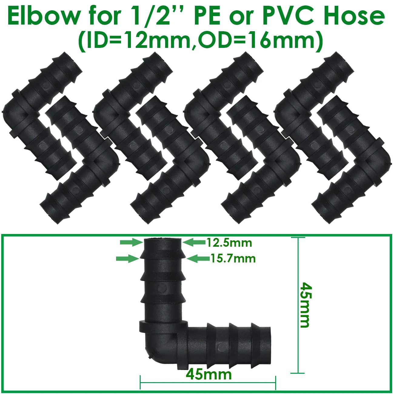 30-40X Drip Irrigation Barbed Fitting Connector Adaptor Coupling Line End Elbow KIT 16mm for 1/2