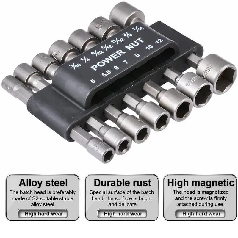 Power Nut Driver Drill Bit Set 14pcs Hex Socket Sleeve Nozzles Adapter 1/4-12mm Magnetic Nut Driver Set Drill Adapter Power Tool