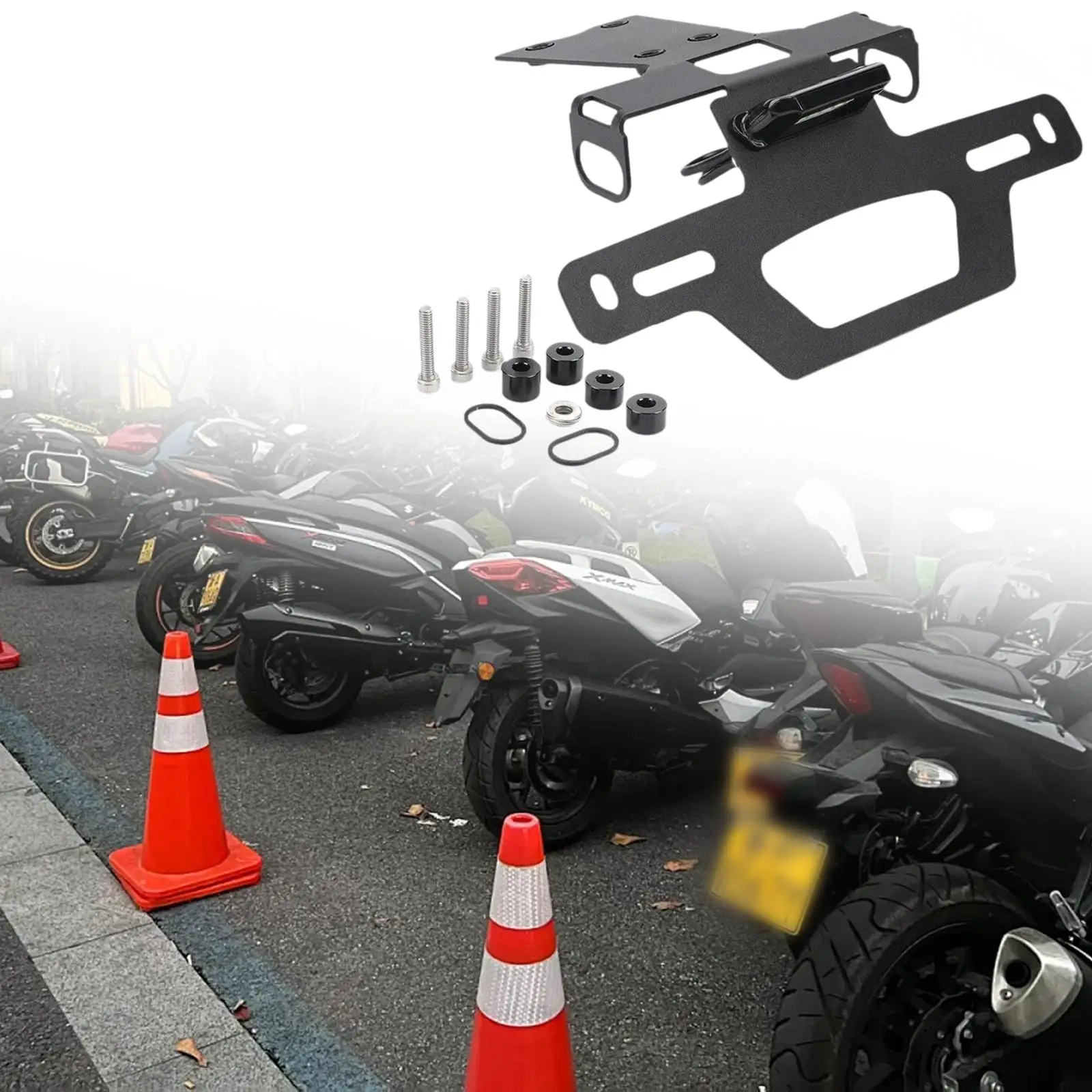 

Motorcycle License Plate Holder Replace Parts Easy to Install with LED Light for