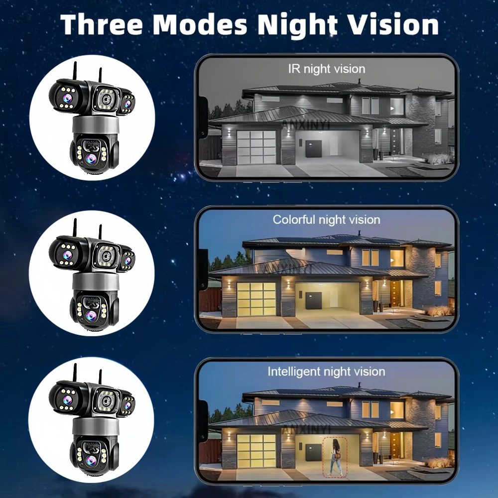 V380Pro Triple Lens 4G Solar Camera Outdoor 12MP 10X Zoom Triple Screen PIR Motion Detection Security Surveillance IP66 PTZ Cam image 6