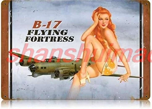 B-17 Redhead - Pin-Up Girl Metal Vintage Tin Sign 8x12 inch Tin Sign 1pc