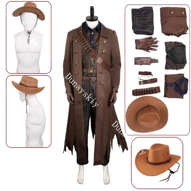 Cosplay Costume Clothes Uniform Cosplay Hat Performance Dress Cowboy Hat Brown Suit Ghouls Cosplay Costume Battle Set