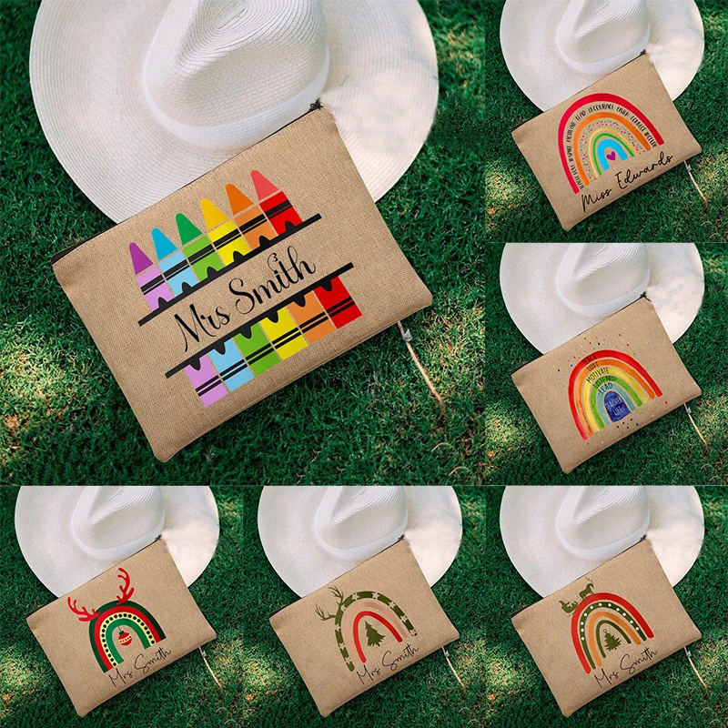 Customize Teacher Name Back To School Graduation Birthday Teachers' Day Christmas New Year Gift Cosmetic Bag Women Makeup Bag