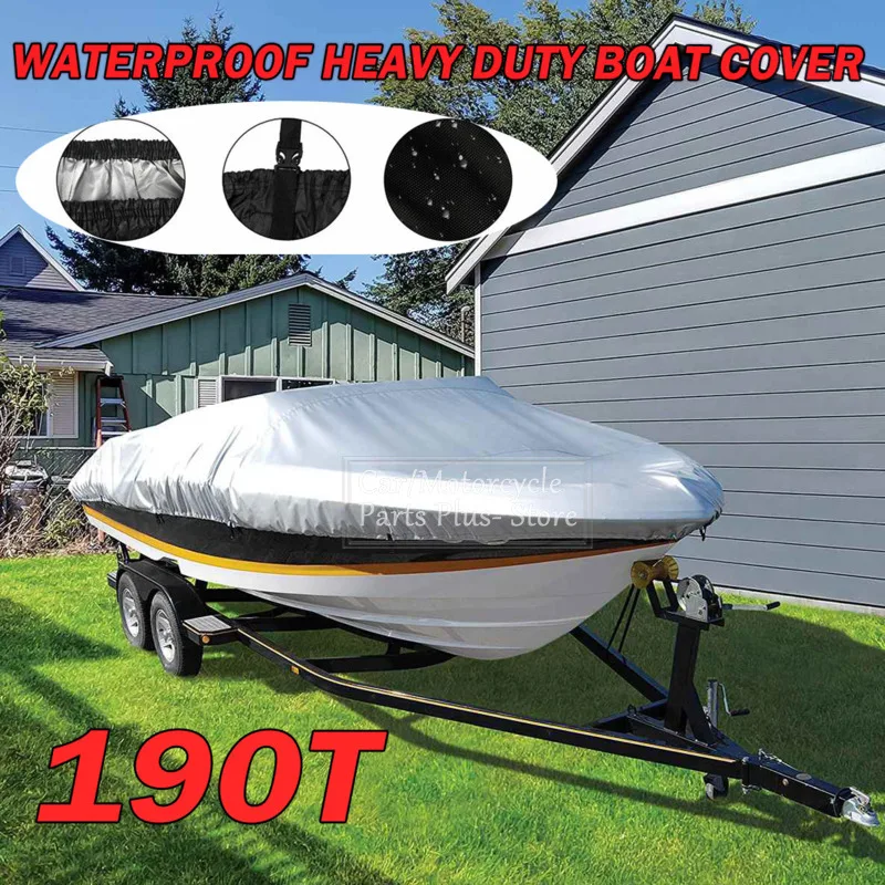 

190T Boat Cover 11-22FT Yacht Outdoor Protection Waterproof Boat Cover Oxford Fabric Anti-smashing Tear Proof Silver Reflective