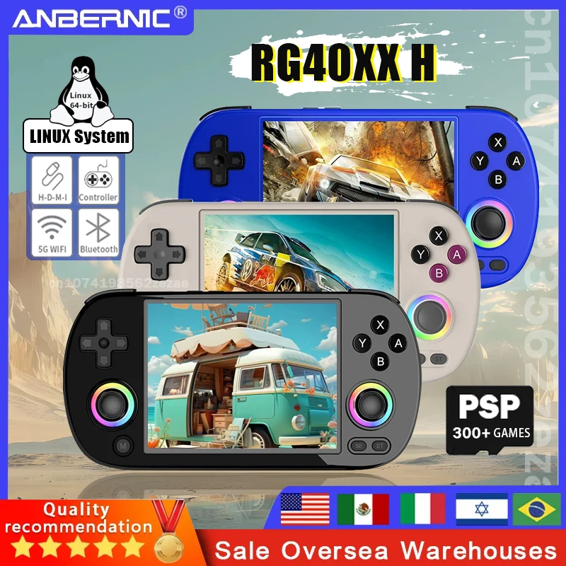 ANBERNIC RG40XX H Handheld Game Console 4inch IPS Screen Video Gaming Console Joystick RGB Lighting 5G WiFi Supports PSP Game