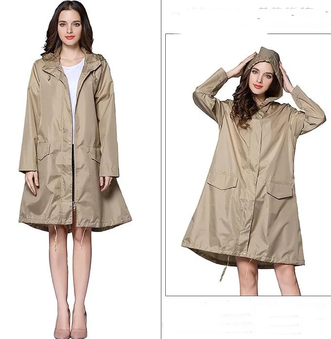 Fashion Trench Women Hooded Windbreaker Candy Color Raincoats Outdoor Waterproof Rain Jacket X-Long Poncho