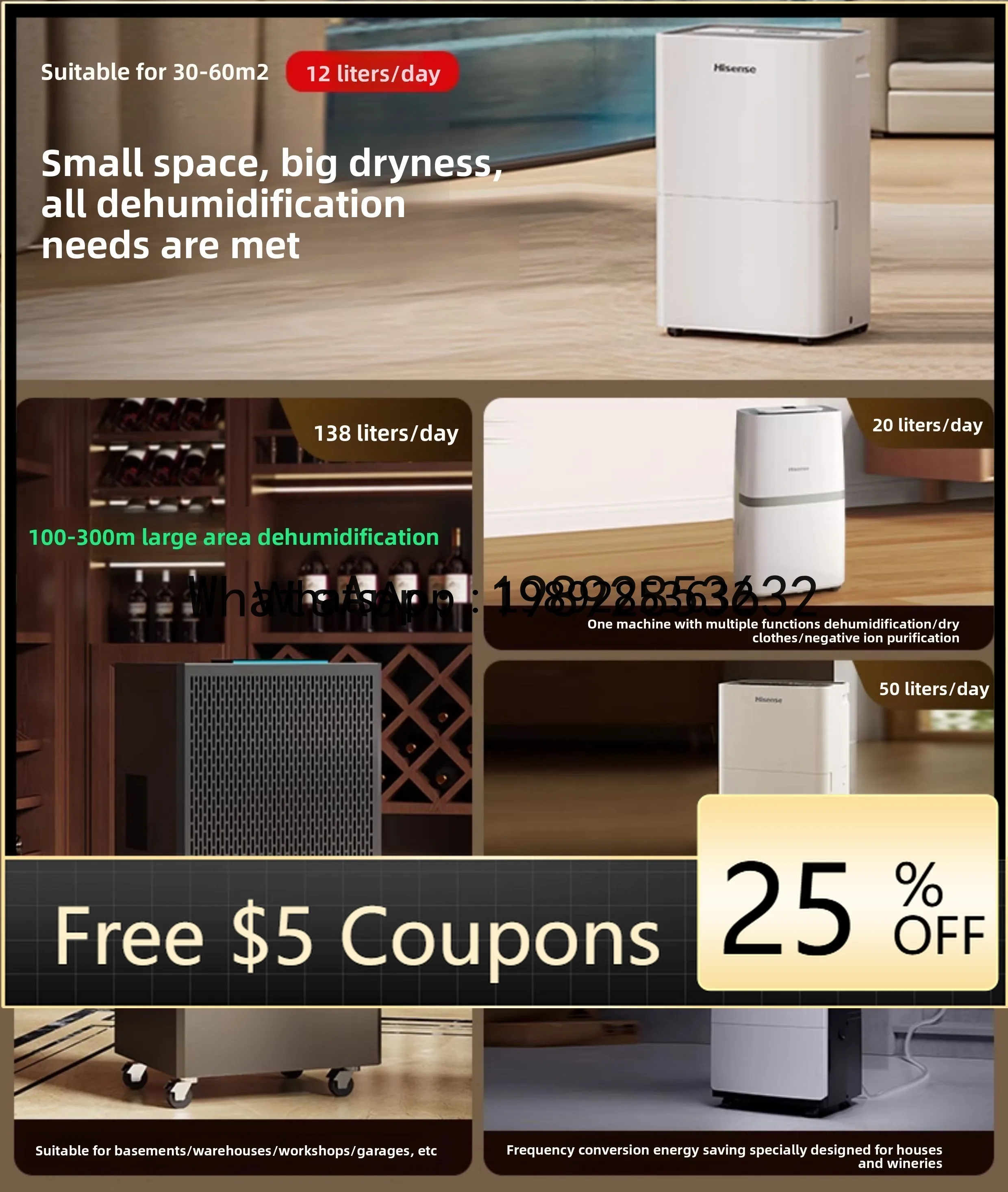 AB Household Dehumidifier for Damp Weather, Basement, Bedroom, Clothes Dryer, Moisture Absorber