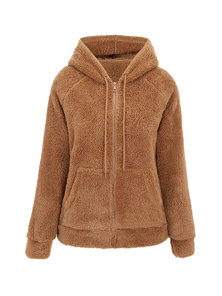 

Giolshon Women Fleece Sherpa Jacket Fluffy Short Fuzzy Fleece Zip Up Hooded Coat Spring Autumn Faux Fur Cardigan Outwear Female