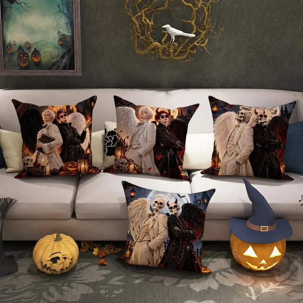 Dark Angel Halloween Gift Cushion Cover Halloween Rustic Throw Pillow Covers, Cute Ghost Pumpkin Maple Leaf Cushion Covers