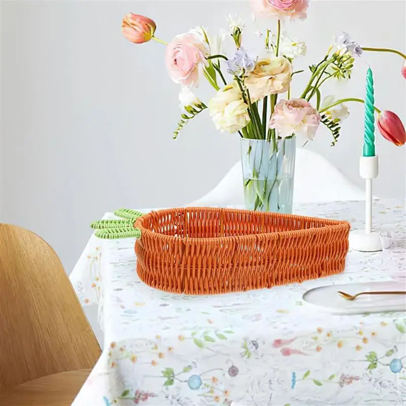 

Imitation Rattan Woven Basket Carrot Shaped Food Serving Basket Fruit Snack Storage Basket Organizer Home Decorative Easter