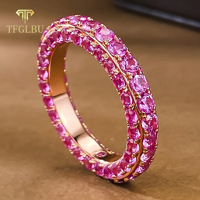 TFGLBU Shine White/pink Zircon Solid 925 Silver Ring for Women Full Enternity Diamond Original Party Stackable Band Gift Jewelry