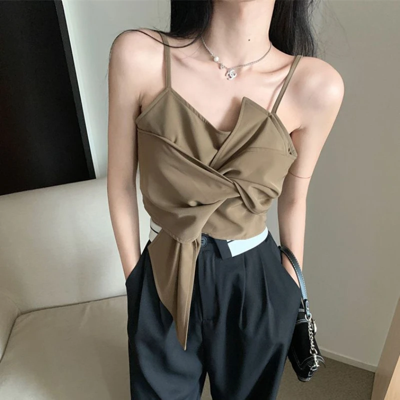 Spice Girl Gilet con bretelle a vento Dolce fiocco Top corto esterno sottile 2025 Top da donna Fashion Street