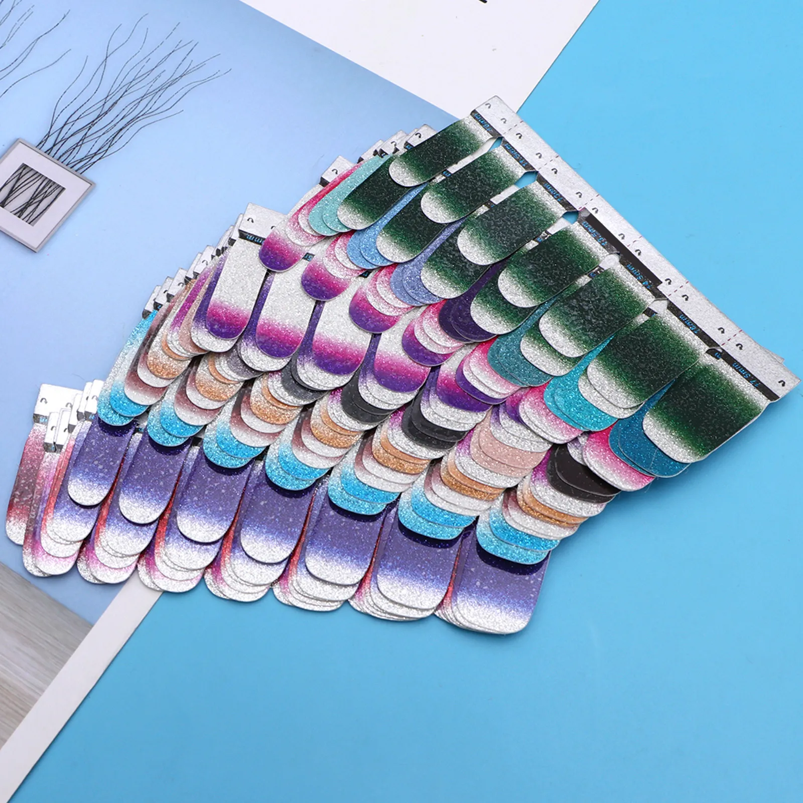 14Pcs Nail Stickers Gradient Color Glitter Powder Fashion Nail Art Decals for Party Birthday Holiday Decoration