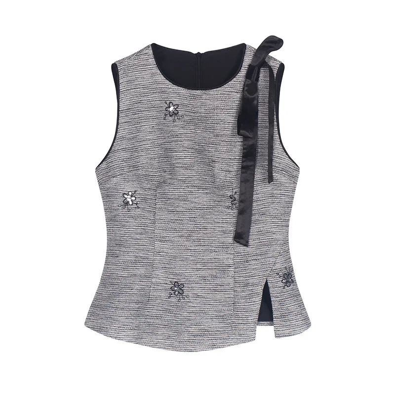 Women Summer Fragrance Embroidered Flowers Sleeveless Suit Waist Top + Skirt Two-piece High Quality Sweet Two-piece Lady Suit